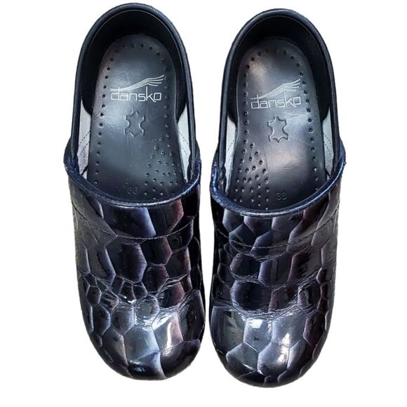 Dansko Black Animal Print Leather Clogs - Picture 2 of 5